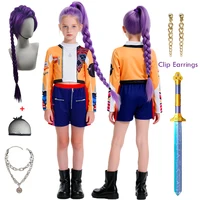 2-12Y K-pop Demon Girls Hunter Rumi Cosplay Costume Halloween Party Korean Idol Style Fashion Clothing Set Fancy Rumi Prop