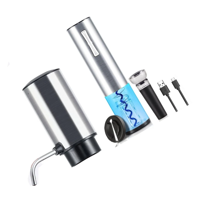 Wine Bottle Opener Fast Electric Corkscrew Electric Wine Aerator Set Stainless Steel Texture for Parties and