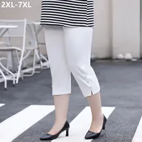 Off White Shorts Capris Woman 100KG High Waisted Stretched Knee Length 6XL 7XL Plus size Office Lady Slim Fit Cropped Trousers