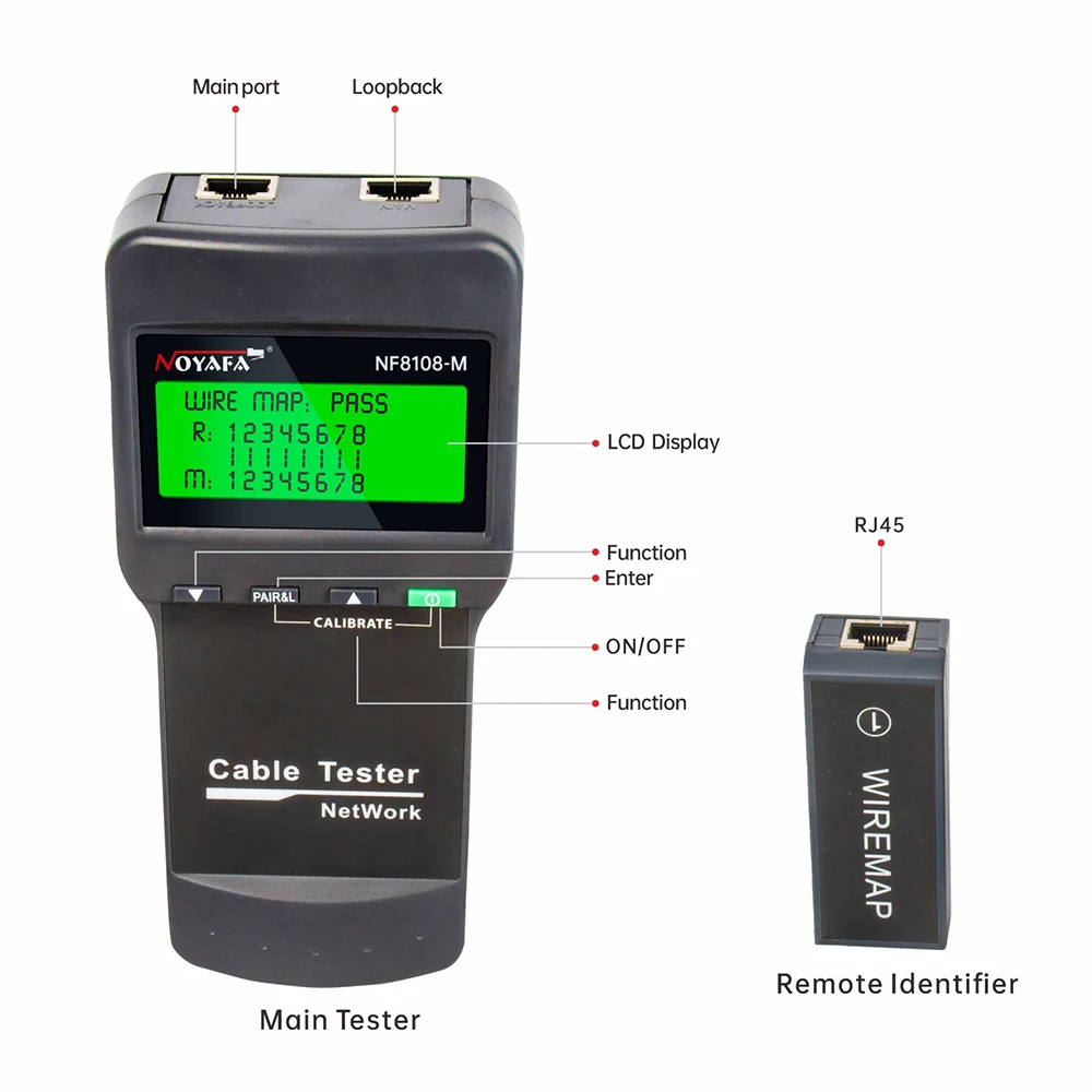 NOYAFA NF-8108M Digital Network LAN Cable Tester Meter RJ45 5E, 6E Coaxial Cable Tracker Tool Measure Network Cable Length 6