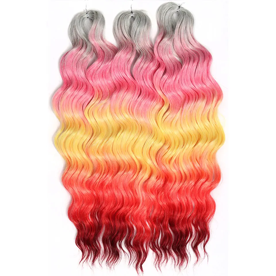 Noble 24 Inch Synthetic Hair Water Wave Braiding Hair Extensions Ombre Rainbow color Deep Wave Curl Twist Crochet Hair Extension