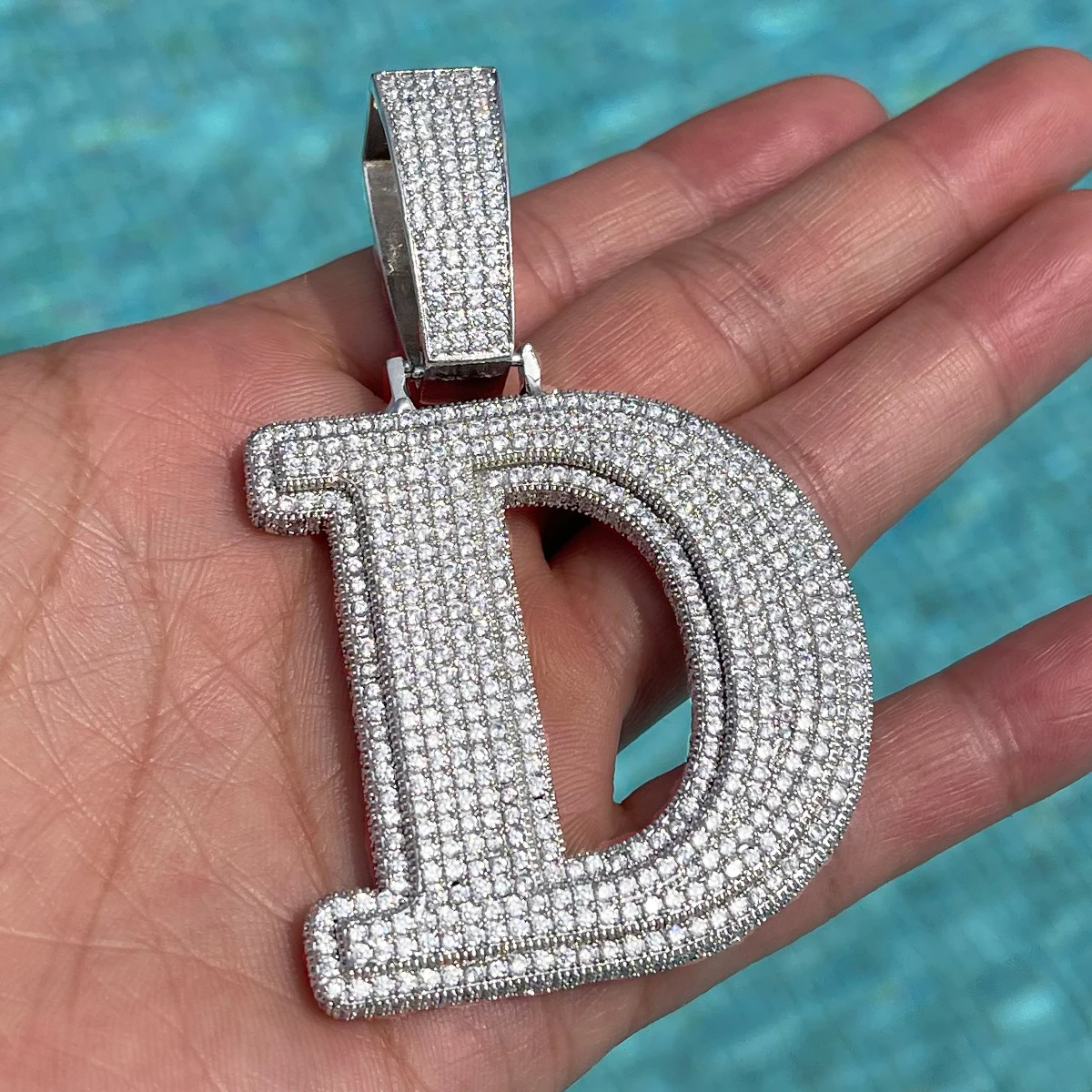 Bubble Letter Double Layer iniziali collana pendente Iced Out CZ zircone Hip Hop Charms catena da uomo gioielli personalizzati singolo A-Z