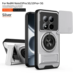 Shockproof Armor Phone Case with Sliding Camera Cover and Built - in Kickstand for Redmi Note 15 4G (SJZJ silver)