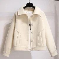 Women's Short Woolen Coat 2023 Autumn New Korean Version Loose Versatile Tweed Jacket Retro Style Small Size Friendly