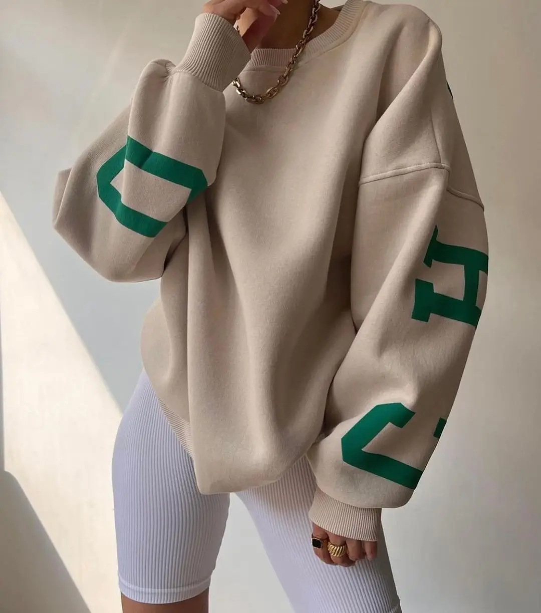 thumbnail image 1 of Sudadera con capucha informal con estampado de letras para mujer, sudadera de manga larga con cuello redondo estilo Harajuku de gran tamaño, ropa para mujer, jersey para invierno y otoño, 1 of 5