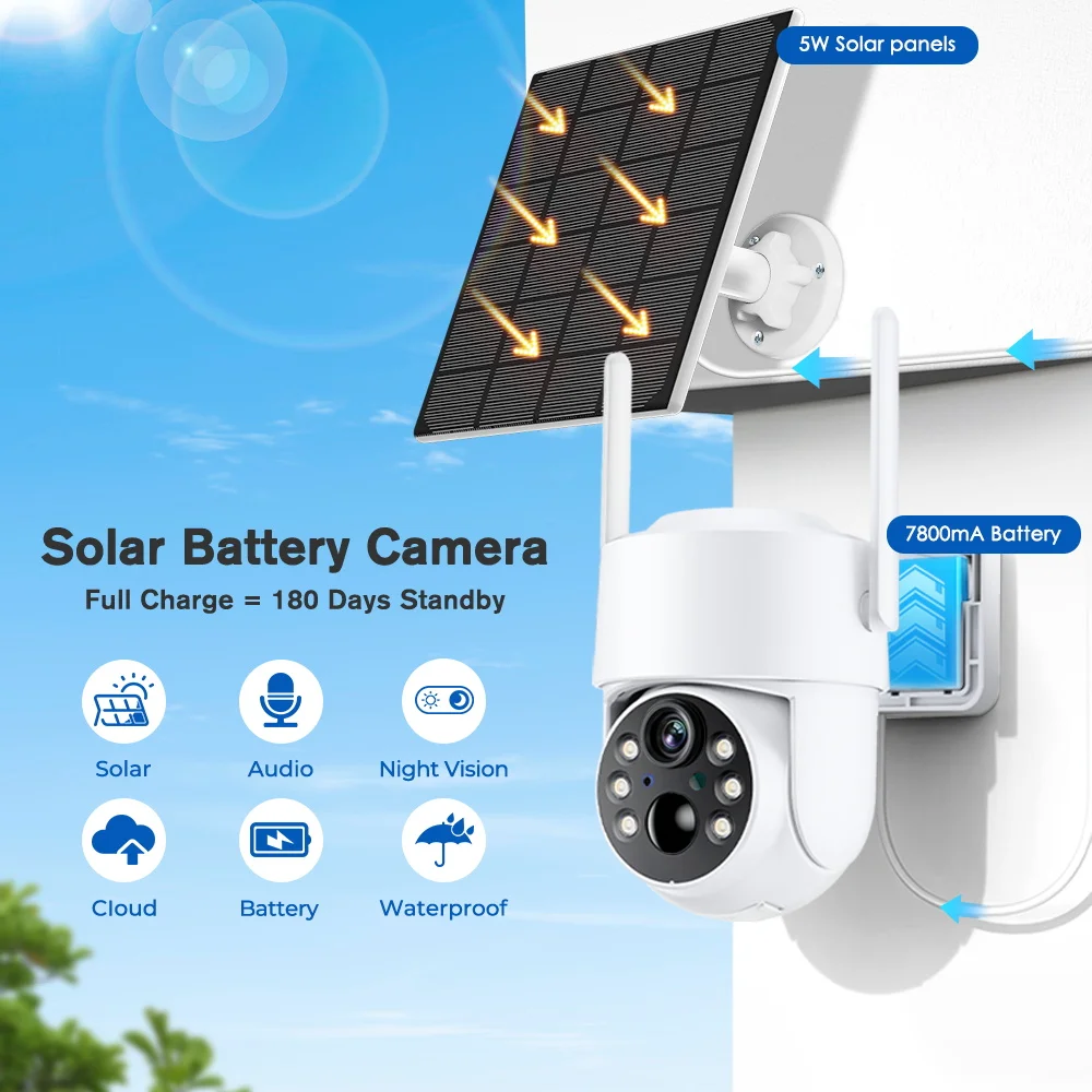 WiFi PTZ Camera Outdoor Wireless Solar IP Camera 4MP HD Built-in Battery Video Surveillance Camera Long Time Standby iCsee APP 2