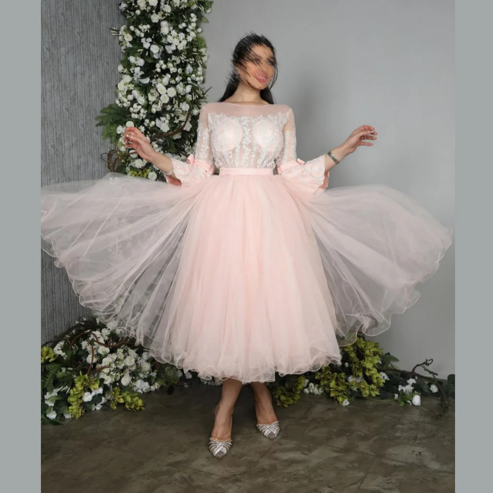 

High Quality Bateall Ball Gown Knee Length Evening Lace Bows Net/Tulle Party Saudi Arabia es