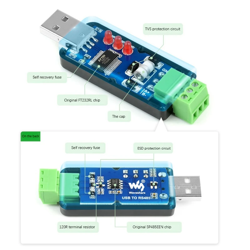 Waveshare USB-RS485  ȯ, RS485  ,  ESD ȣ ȸ, 300-921600Bps