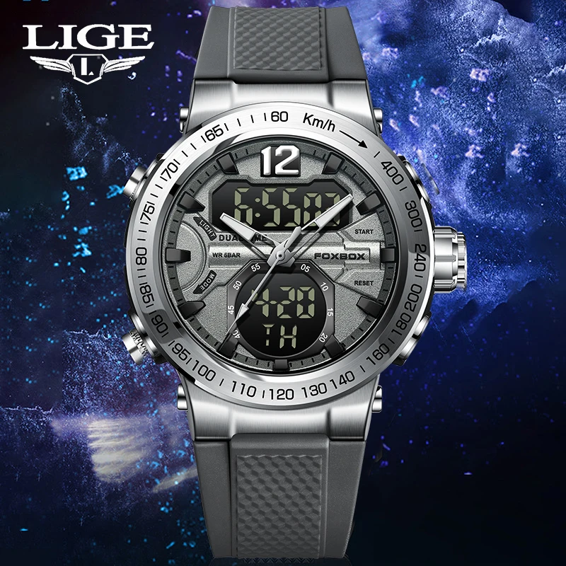 New Men Fashion Watches Quartz Watch Waterproof Man Digital Watch Led FOXBOX Brand Watch Military Sports Dual Display Men Watch