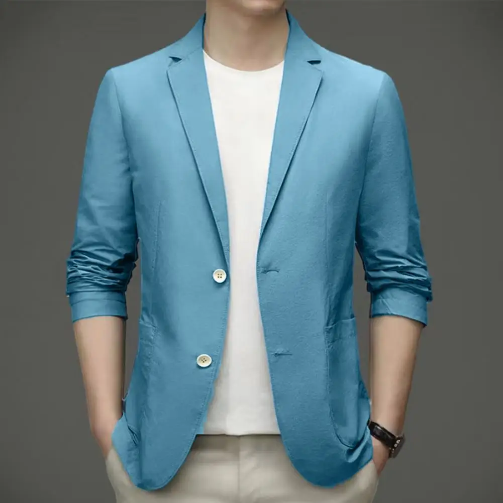 Men Lightweight Suit Coat Men's Formal Summer Business Suit Coat with Lapel Double Buttons Solid Color Cardigan Jacket for Work