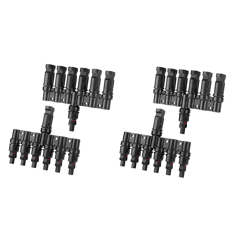 Stylish-2 Pair 6 To 1 T Branch Connector Solar Panel Connectors Cable Splitter Coupler Solar Cable Connectors For RV
