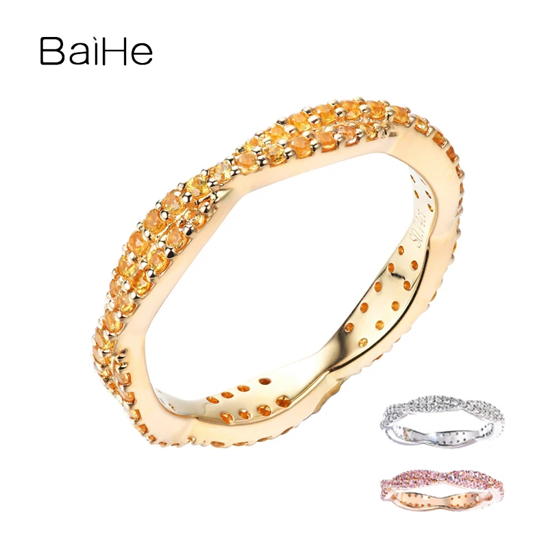 

BAIHE Solid 14K White/Yellow/Rose Gold Diamond/Yellow Sapphire/Pink Sapphire Ring Women Men Wedding Band Trendy Fine Jewelry