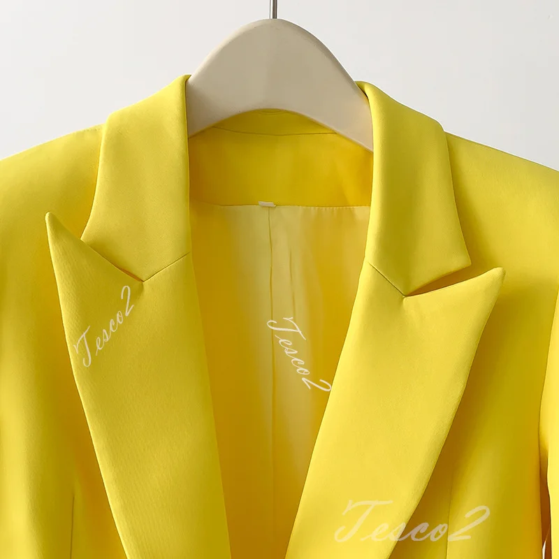 Tesco Bright Yellow Blazer Suit For Women Fashion Feather Decoration Straight Jacket Senior Ladies Dinner Performance Suit Coat