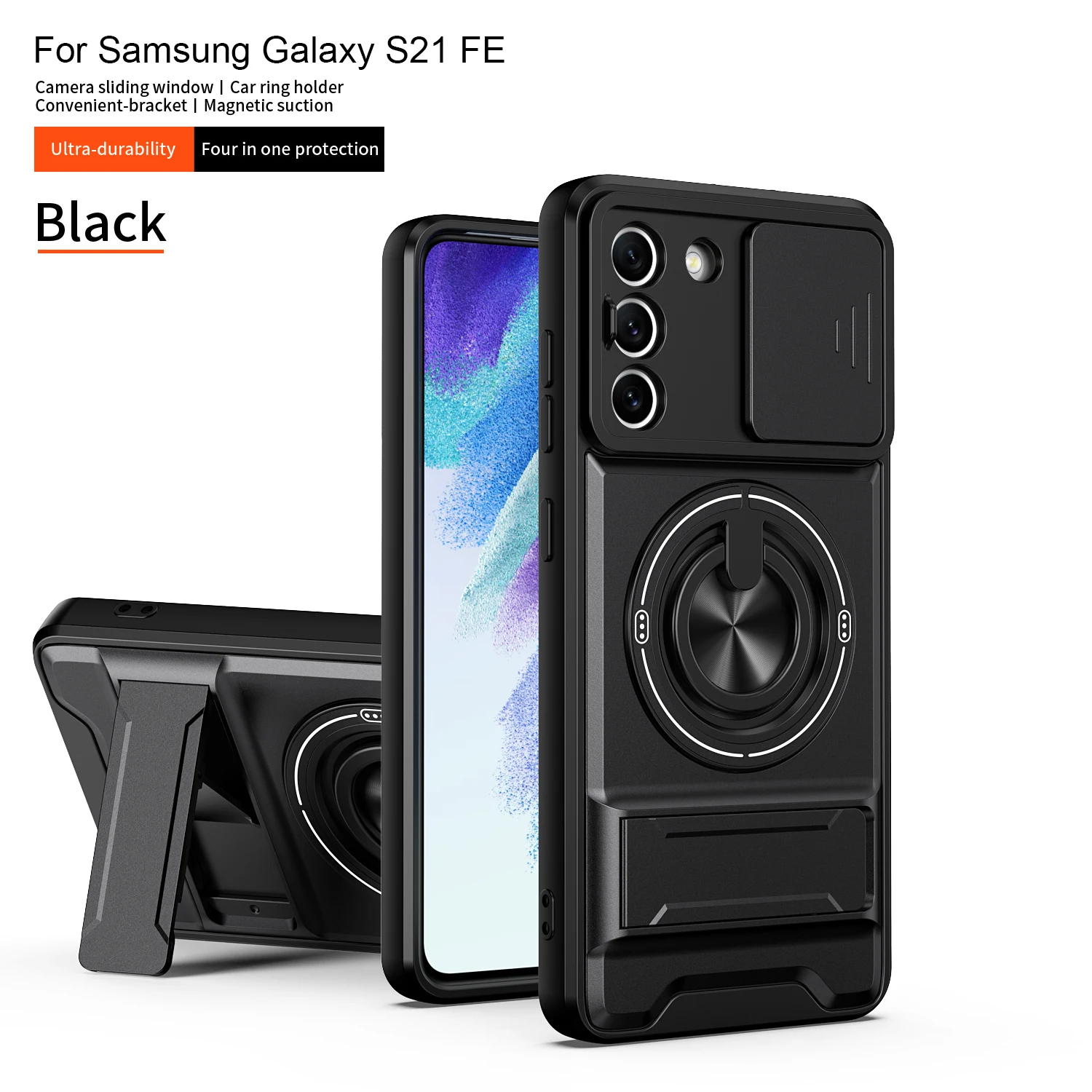 Magnetic Military Armor Phone Case with Foldable Holder and Camera Protection