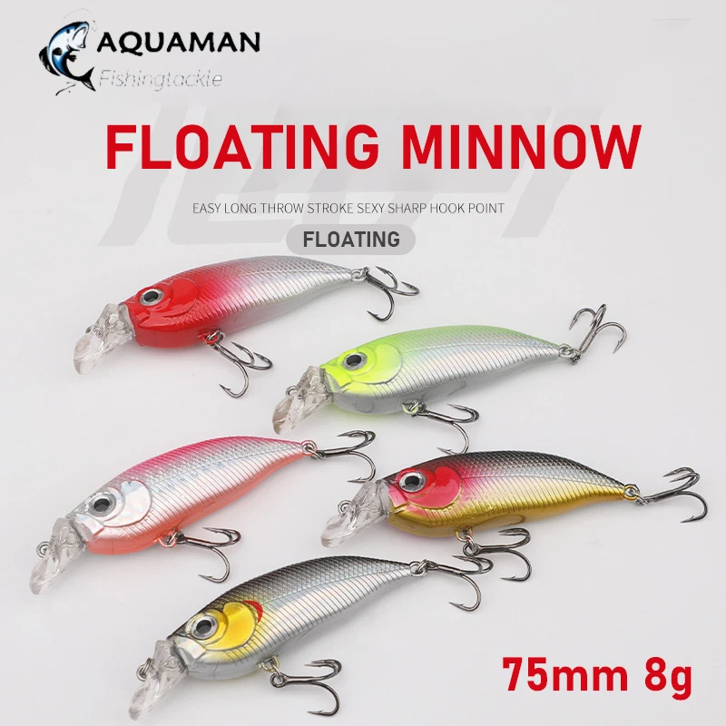 

Floating Minnow Fishing Accessories Lures Artificial Baits Wobblers for Pike Trolling 75mm 8g Carp Crankbaits Fishing Goods Tool