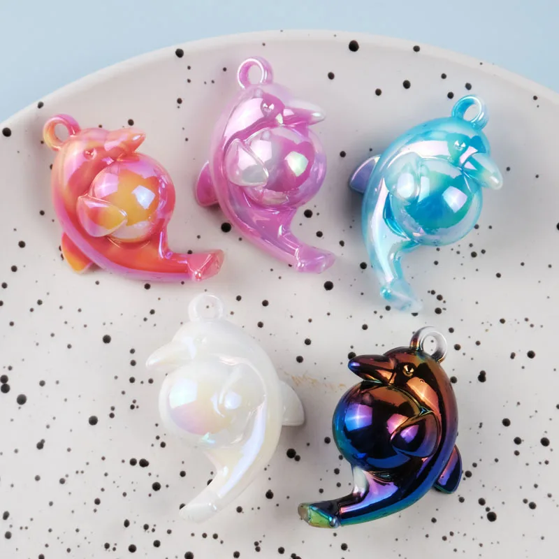 

Ювелирные изделия «сделай сам», цветные акриловые 3D Подвески для ожерелья, милые животные, Dophin с шариком, пластиковые подвески для сережек, 34*45*20 мм, 30 шт.