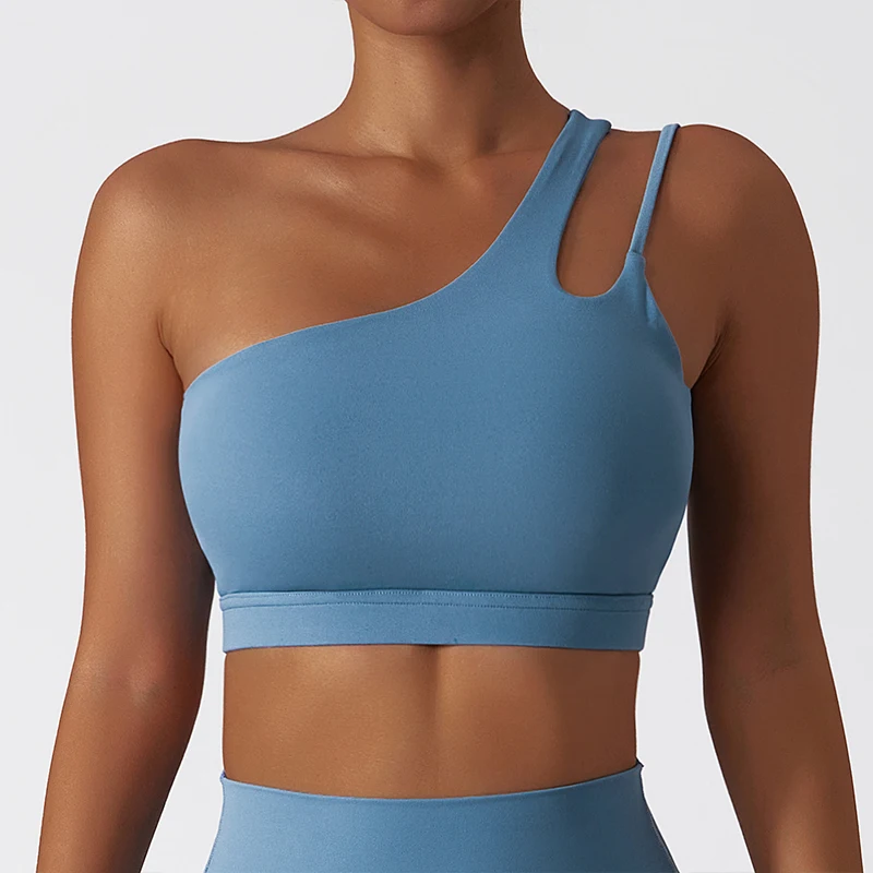 Comfort Single Strap Yoga Bra Chest Pad Running Sports Bra Gym Top Women  Stretch Pull Up Underwear Women Vest Fitness Tank Top