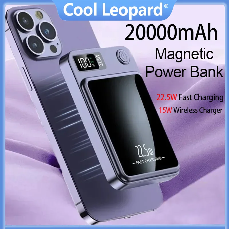 

Top 20000mAh Magnetic Power Bank Portable 22.5W Macsafe Wireless Charger for IPhone 14 15 Samsung Huawei Xiaomi Mini Powerbank