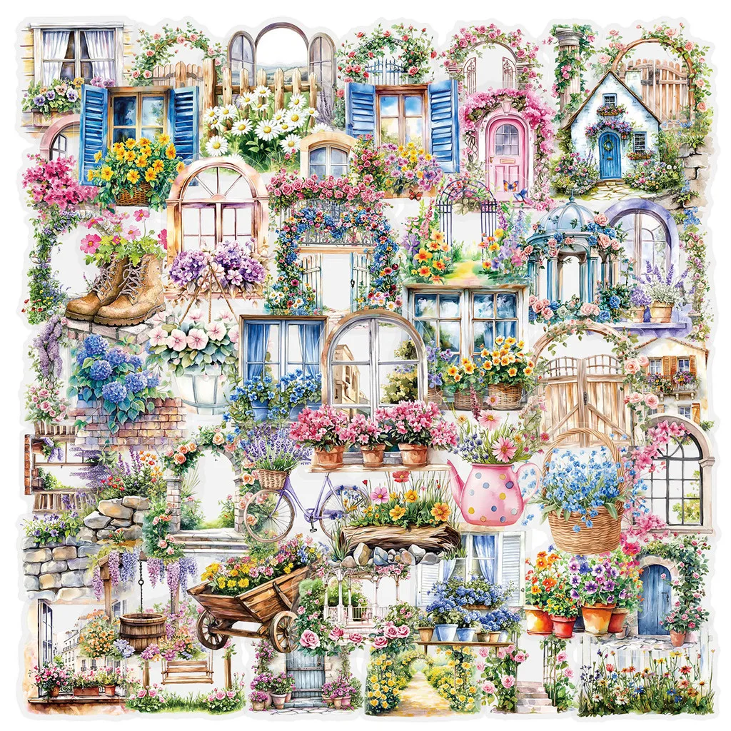 50 Stück transparente Garten-Blumen-Wandaufkleber-Set – DIY-Dekor für Handyhülle, Sammelalbum, Gepäck und Tasse (Anime Worlds Store)