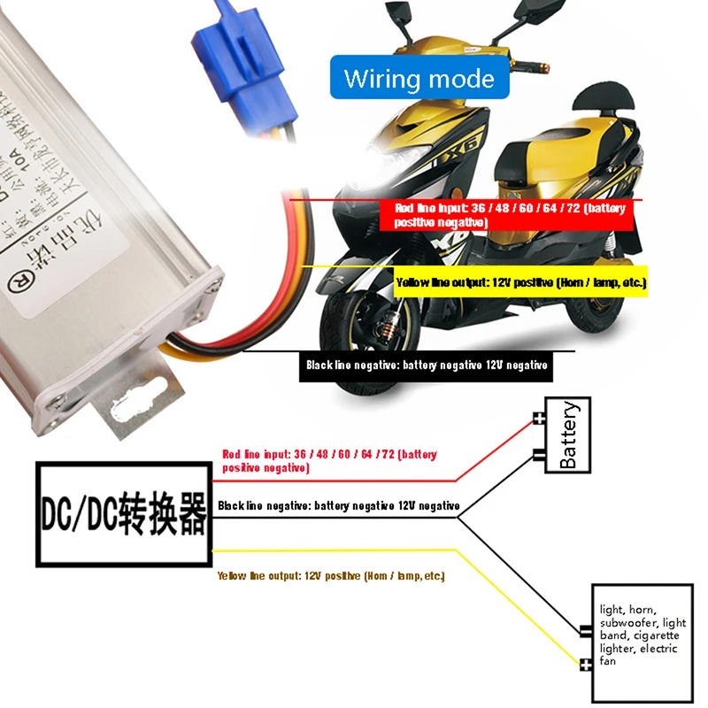Transformer DC 36V 48V 60V 72V 96V To 12V 10A 20A Electric Bicycle Converter voltage converter power transformer