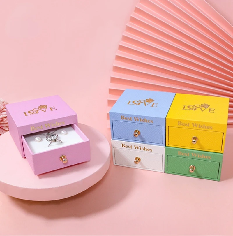 

New Diamond Ring Necklace Pendant Box with Drawer High Quality Jewelry Organizer Storage Packaging Gift Case in Stock Wholesale