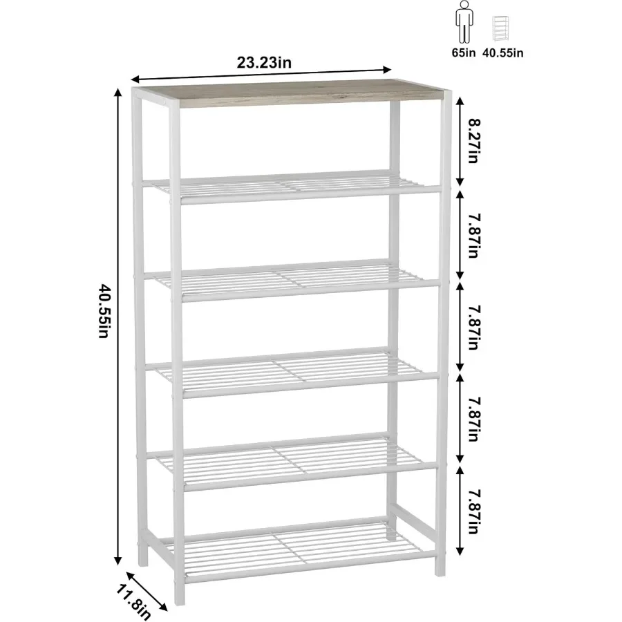 Shoe Rack 6Tier Shoe Storage Shelf Industrial Shoe Tower Narrow Shoe Organizer for Closet Entryway Small Shoe Rack Table with D