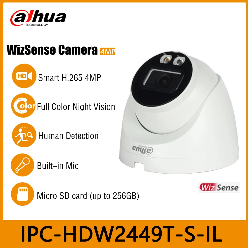 

Dahua IPC-HDW2449T-S-IL 4MP Smart Dual Light IR 30M Full-Color WDR Eyeball WizSense Network IP PoE Camera SMD Plus Built in Mic