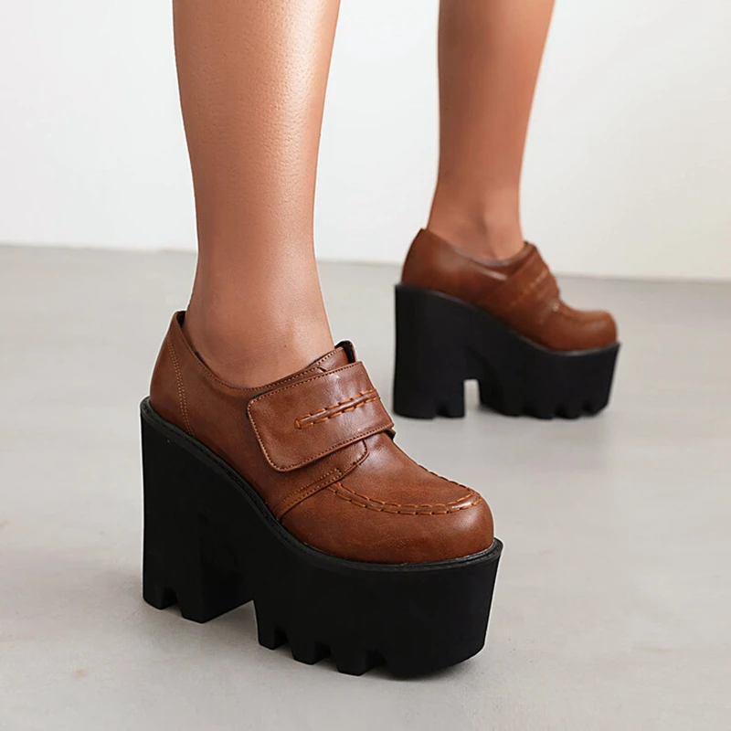 BLXQPYT Zapatos De Mujer 2022 Pumps Leather Platform Thick High Heel Sexy Party Fashion Retro Wedges Women Shoes Big Szie 44 H-5