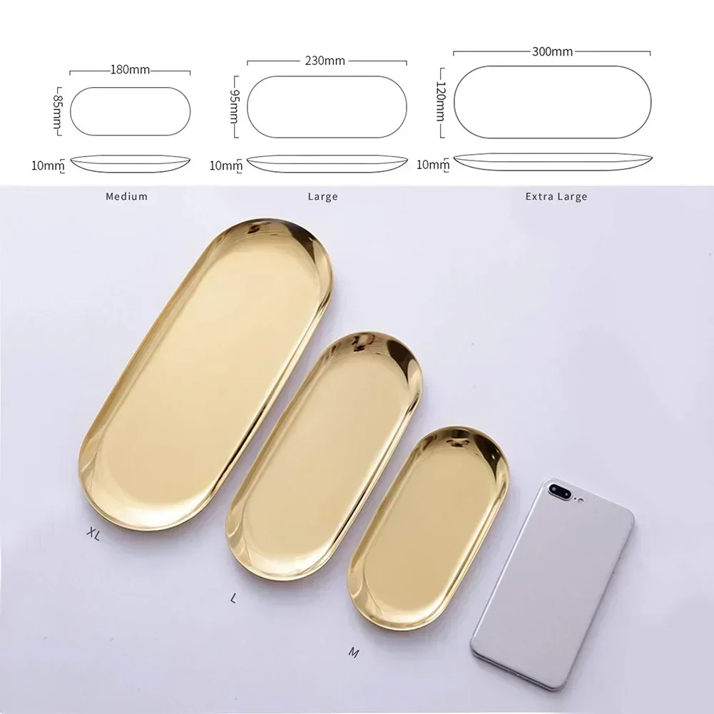 Storage Tray Jewelry Storage Tray 8/23/30.3cm Stainless Steel Oval for Fruit Cosmetics Jewelry
