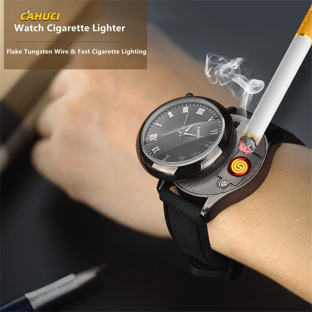 watch cigarette lighter 1PCS Watch Style Metal Coil Lighter Men's Watch Lighters Rechargable USB Cigarette  lighter Outdoor Flameless Cigarette Accessory