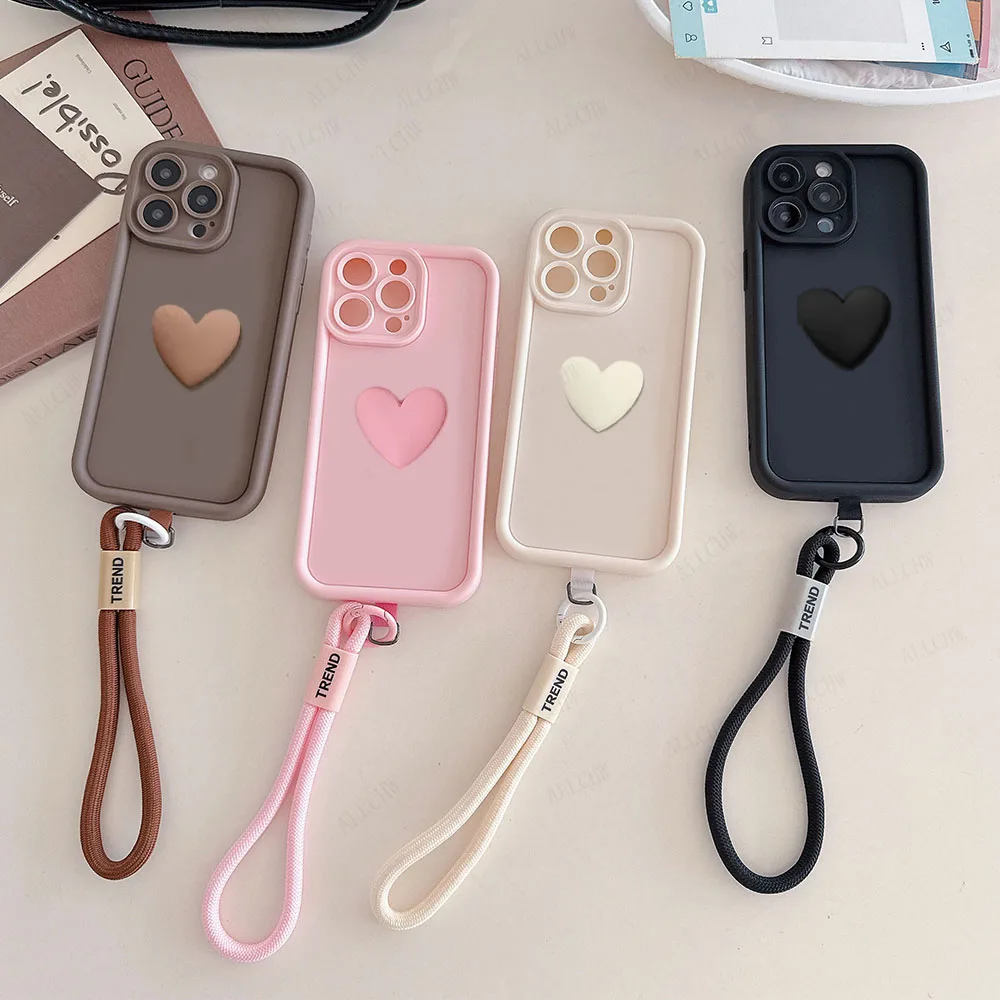Shockproof Love Heart Silicone Phone Case with Hand Strap
