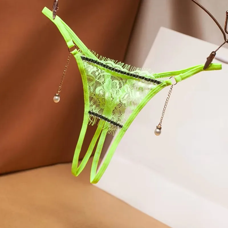 Women Panties Erotic Transparent Hollow Out Pearl Lingerie Ultra-Thin G-String Floral Lace Thongs