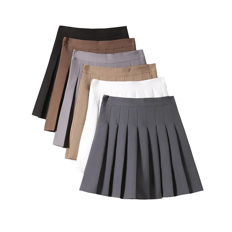 

2023 New High Waist Student Black A- Line Sexy Skirt Women With Lining Khaki Pleated Skirt Women For Spring Autumn Summer