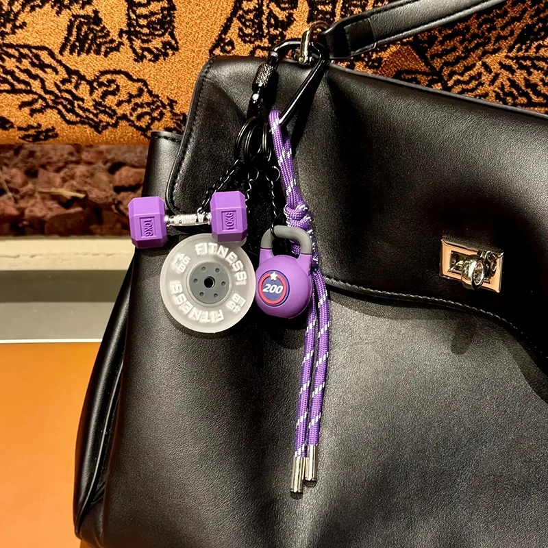 Sports Fitness Bag Pendant Backpack Decoration Gift Keychain Mobile Phone Lanyard Colorful Rope Cute Mini Dumbbell Bag Charms