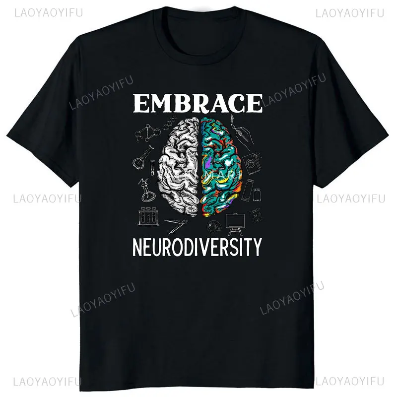 Funny Neurodiversity Brain ADHD Men Women T-Shirt Cotton Graphic Tee Y2k Top Lovely Gifts Short Sleeve 3