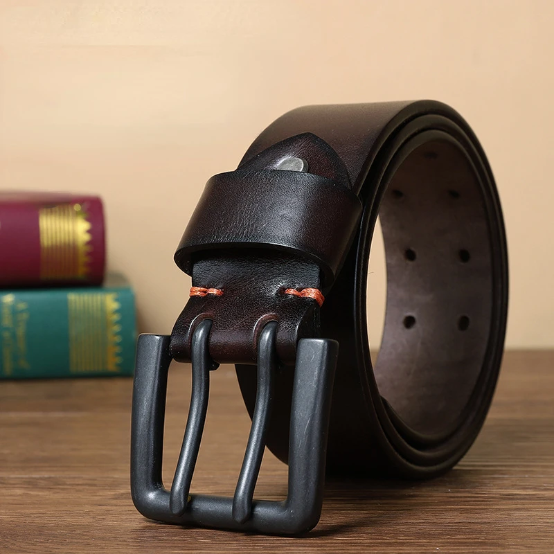 

4.3cm Luxury Genuine Leather Men's Belt Double Needle Copper Buckle Cowhide Retro Fashion Casual Sports Jeans Belt Free Shipping