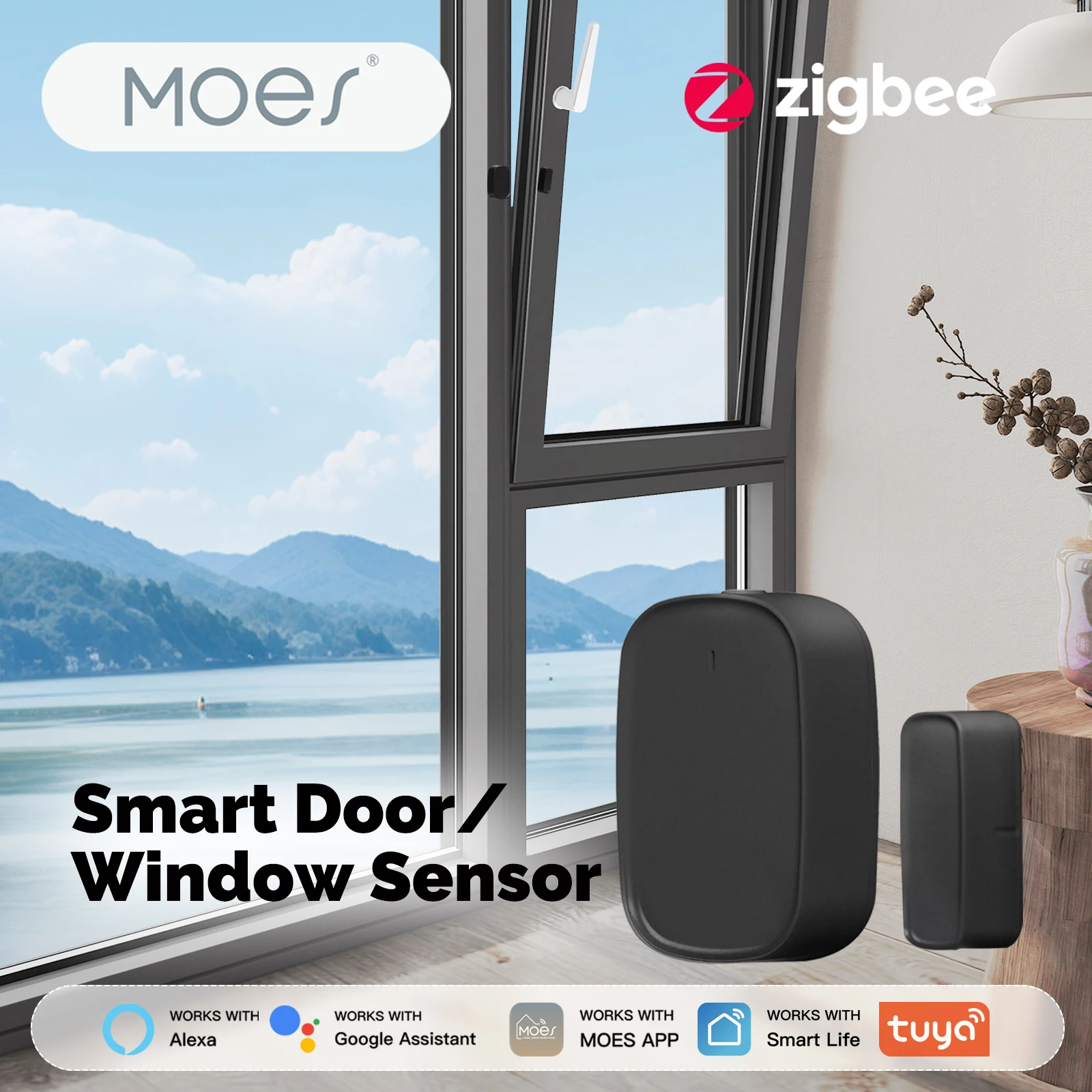 MOES Tuya ZigBee สมาร์ทเซ็นเซอร์ประตู/หน้าต่างเครื่องตรวจจับ Smart Home Security ALARM System APP รีโมทคอนโทรลทํางานร่วมกับ Alexa GoogleHome 1