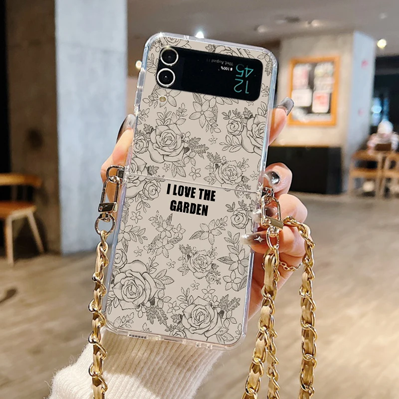 Mobilskal med rosentryck och axelrem för galaxy z flip telefon_voghion.com