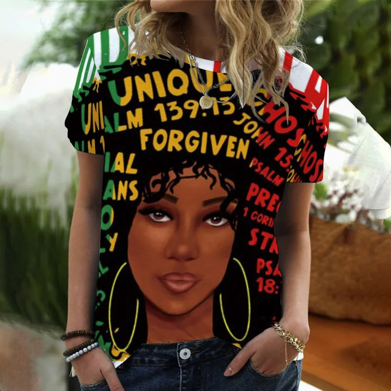 

Women's 3D watercolor printed T-shirt, African girl sexy top, oversized women's clothing, Harajuku style
