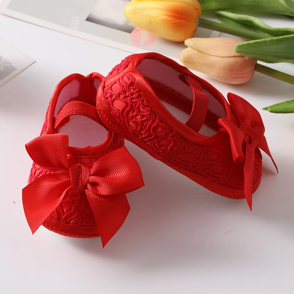 Baby Shoes Soft Sole Shoes Soft Sole Flower Newborn Baby Girl Christening Shoes Headband Set Lovely Princess Lace Bowknot Infant Non Slip First Walker