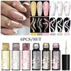MEET ACROSS 6Pcs/Set Reflective Glitter Line Gel Nail Polish Metallic Mirror Nail Art Liner UV Gel DIY Painting Drawing Varnish 1
