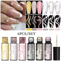 MEET ACROSS 6Pcs/Set Reflective Glitter Line Gel Nail Polish Metallic Mirror Nail Art Liner UV Gel DIY Painting Drawing Varnish 1
