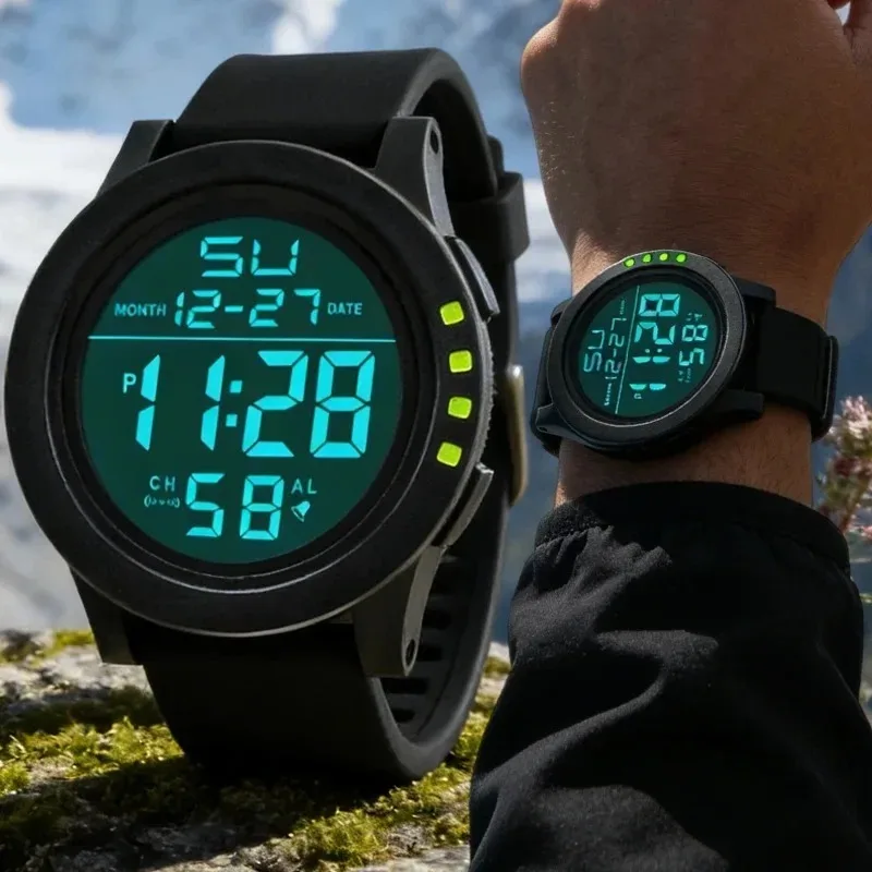 Men's Waterproof LED Display Sport Watch with Alarm & Stopwatch