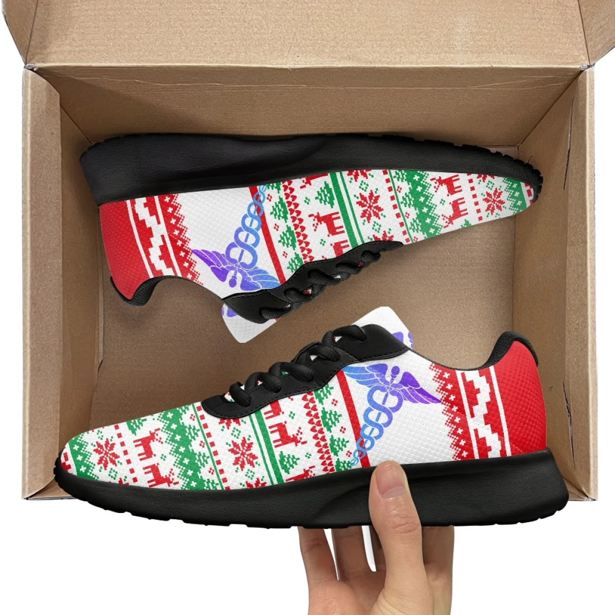 Christmas Medical Staff Pattern Breathable Soft Women Casual Shoes Comfort Shock Absorbing Non-slip Ladies Sneaker for Outdoor