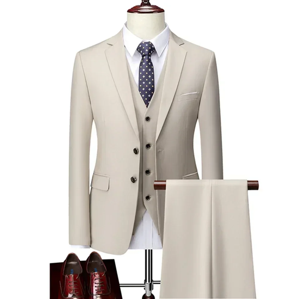 

Комплект из трех предметов, Блейзер, куртка, брюки, жилет/Мода 2024, новинка, мужское повседневное эксклюзивное деловое клетчатое облегающее платье, деловое пальто, брюки