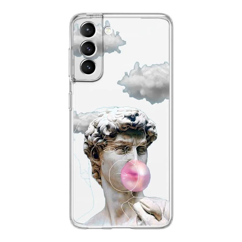 Aesthetic Art Soft Clear Phone Case with David and Mona Lisa Design