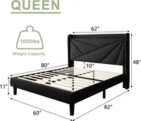 Queen Bed Frame with Charging Station, Upholstered Platform Bed Frame with Wingback Storage Headboard, Solid Wood Slats Support 2