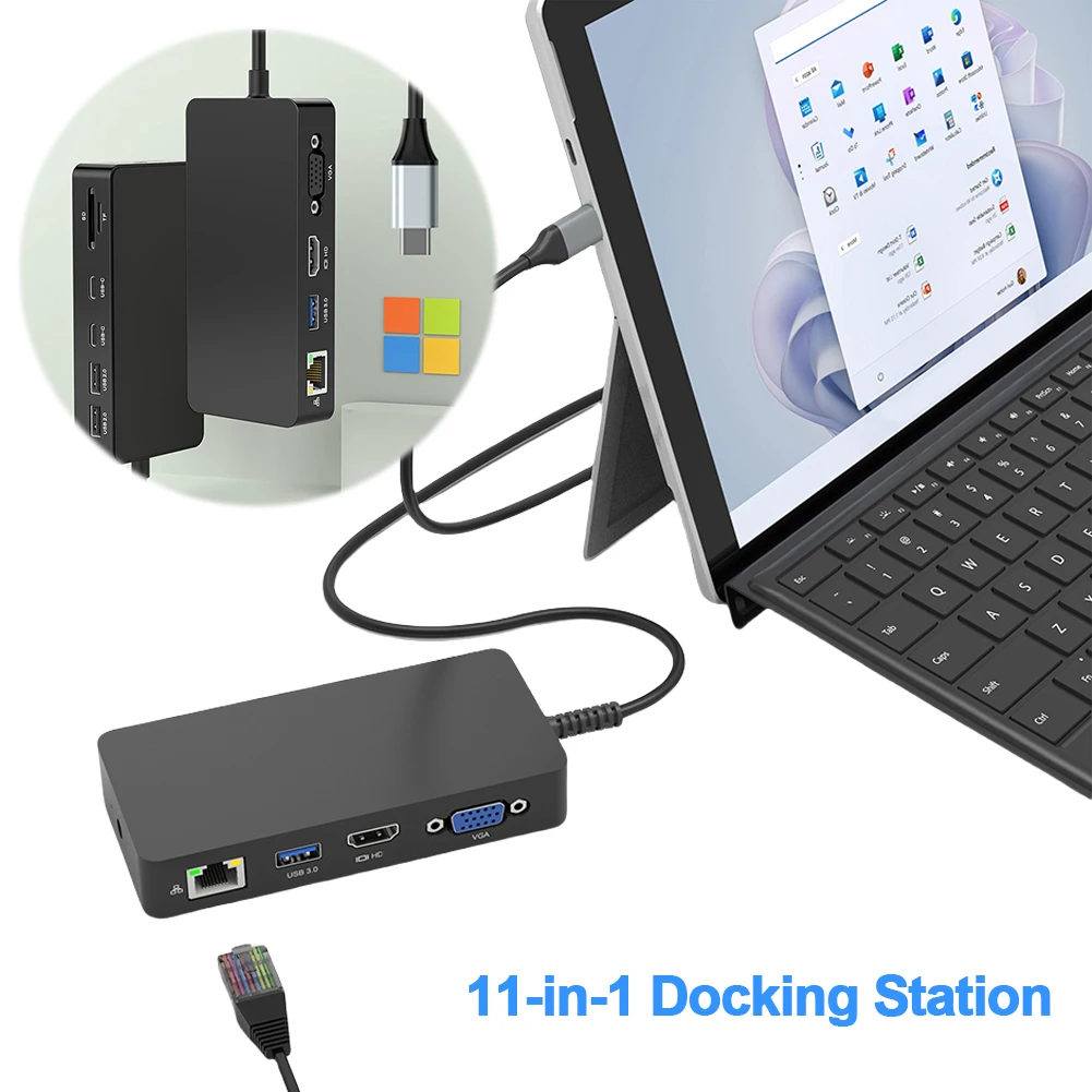 마이크로소프트 서피스 도크 11 in 1 (3개 USB 포트 + 2개 USB C 포트 PD 100W + 5Gbps 데이터 허브 도킹 스테이션) 서피스 프로 11/10/9/8/X/7 호환