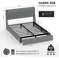 Queen Bed Frame with 2 Storage Drawers and Luxury Wingback Upholstered Button Tufted Storage Headboard Charging Station 2