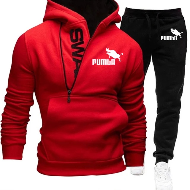 Men Casual Tracksuit Hoodies Set Men's Sportswear Outfit Sweatshirt+Sweatpant 2 Pieces Suit Pullover Hoody Sets Male Fashion Red